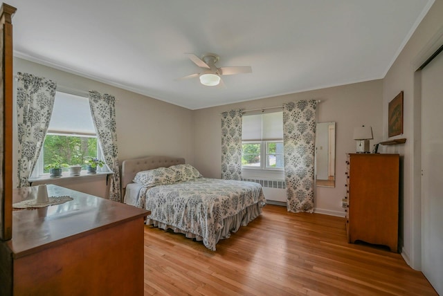 39 Dartmouth Rd, Shoreham, NY 11786 - bedroom with radiator, light wood-type flooring, crown molding, ceiling fan, and baseboards