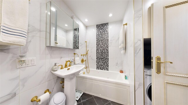 2955 Ocean Pkwy Unit 2F, Brooklyn, NY 11235 - bathroom featuring tile patterned floors, bathtub / shower combination, recessed lighting, toilet, and a sink
