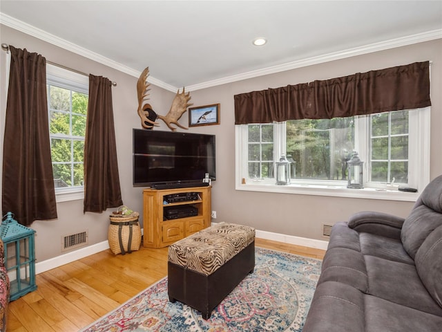 1760 Rte 199, Stanfordville, NY 12581 - living room featuring baseboards, crown molding, light wood-style floors, and recessed lighting