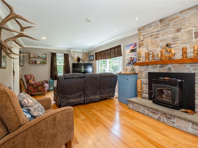 1760 Rte 199, Stanfordville, NY 12581 - living room featuring ornamental molding, light wood-type flooring, and a fireplace