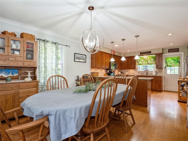 1760 Rte 199, Stanfordville, NY 12581 - dining room featuring a chandelier, light wood-type flooring, ornamental molding, and recessed lighting