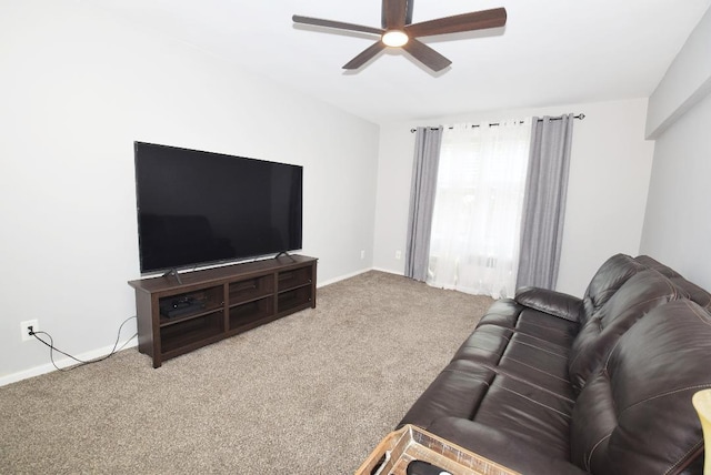 16 Main St Unit 3K, East Rockaway, NY 11518 - living room featuring carpet flooring, a ceiling fan, and baseboards