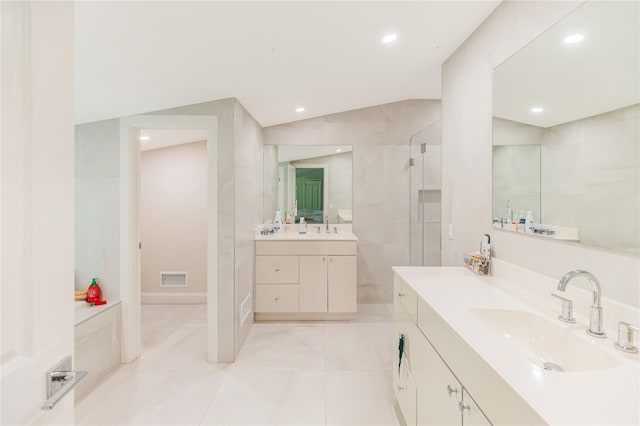 34 Winesap Ln, Monsey, NY 10952 - full bathroom with tile patterned floors, two vanities, a stall shower, and recessed lighting
