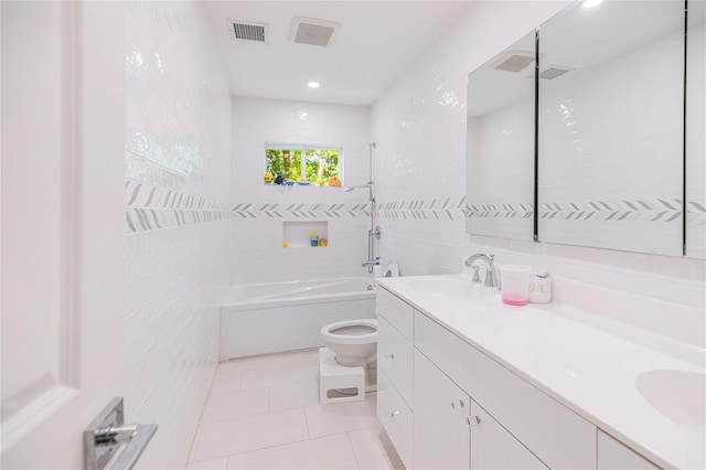 34 Winesap Ln, Monsey, NY 10952 - full bath featuring tile walls, a bathtub, toilet, double vanity, and tile patterned flooring
