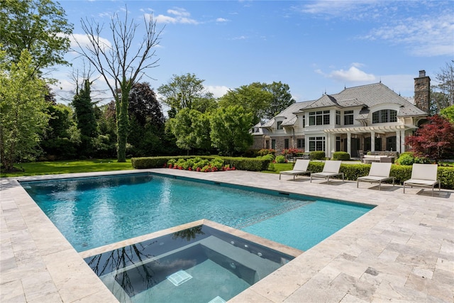 22 Terrace Ct, Old Westbury, NY 11568 - view of pool featuring a pergola, a patio area, and a pool with connected hot tub