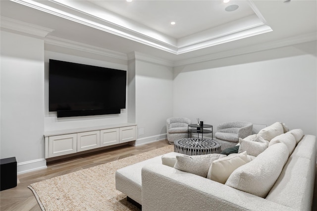 22 Terrace Ct, Old Westbury, NY 11568 - living room with a raised ceiling, recessed lighting, and ornamental molding