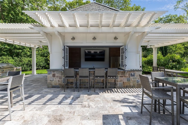 22 Terrace Ct, Old Westbury, NY 11568 - view of patio / terrace with an outdoor bar, a pergola, and a grill