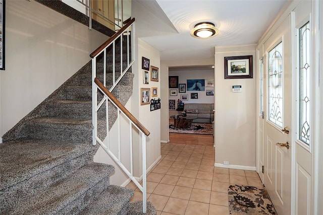 12 Rustic Gate Ln, Dix Hills, NY 11746 - foyer featuring baseboards, stairs, and light tile patterned flooring