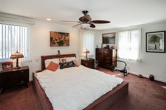 12 Rustic Gate Ln, Dix Hills, NY 11746 - bedroom with baseboards, dark colored carpet, ceiling fan, and recessed lighting