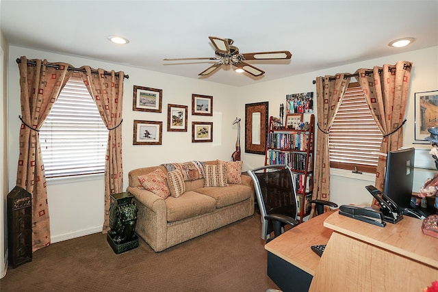 12 Rustic Gate Ln, Dix Hills, NY 11746 - carpeted office with a ceiling fan, recessed lighting, and baseboards