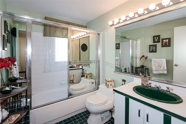 12 Rustic Gate Ln, Dix Hills, NY 11746 - full bath featuring enclosed tub / shower combo, vanity, tile patterned flooring, and toilet