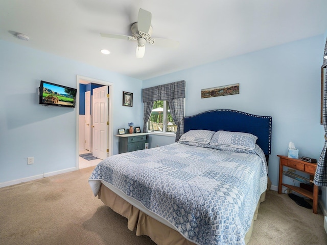 141 Mountain Laurel Ln, Glen Spey, NY 12737 - bedroom with light colored carpet, baseboards, ceiling fan, and recessed lighting