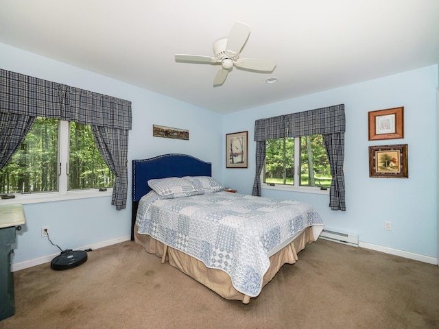 141 Mountain Laurel Ln, Glen Spey, NY 12737 - carpeted bedroom with baseboard heating, baseboards, and ceiling fan