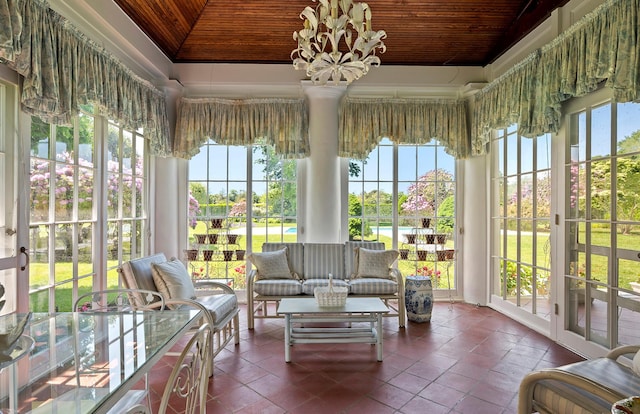 107 Quogue St, Quogue, NY 11959 - sunroom / solarium featuring wooden ceiling, french doors, plenty of natural light, and tile patterned flooring