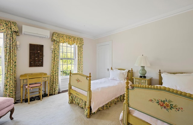 107 Quogue St, Quogue, NY 11959 - carpeted bedroom featuring a wall mounted air conditioner and ornamental molding