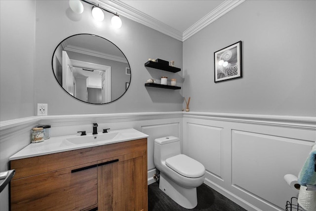 435 E Broadway Unit A, Long Beach, NY 11561 - half bath featuring vanity, ornamental molding, a wainscoted wall, and a decorative wall