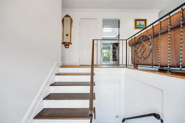 15 Fairway Dr, Old Bethpage, NY 11804 - stairs with crown molding