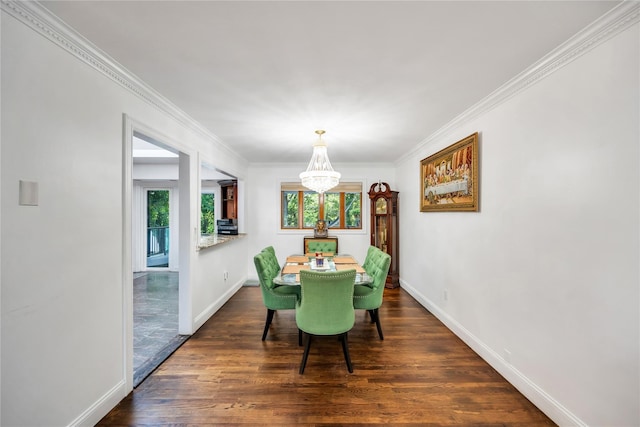 15 Fairway Dr, Old Bethpage, NY 11804 - dining space featuring a chandelier, crown molding, and dark wood finished floors