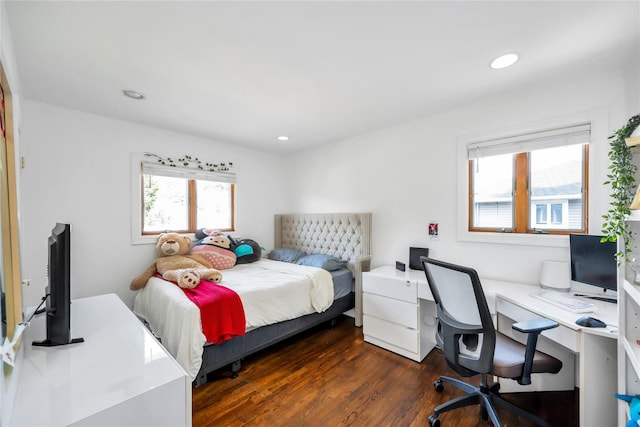 15 Fairway Dr, Old Bethpage, NY 11804 - bedroom with dark wood-style flooring, an office area, and recessed lighting