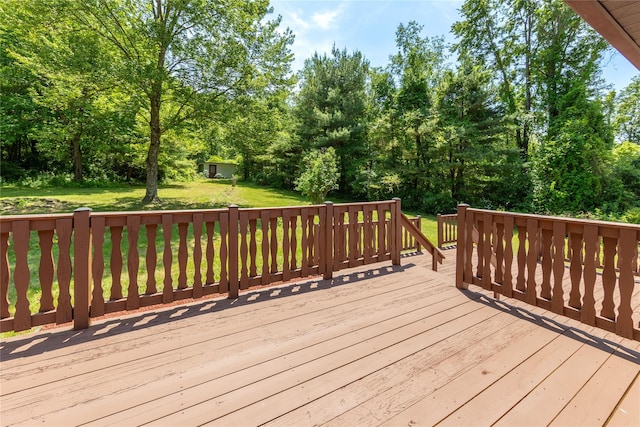 23 Wild Turkey Run, Wappingers Falls, NY 12590 - wooden deck featuring a lawn and view of scattered trees