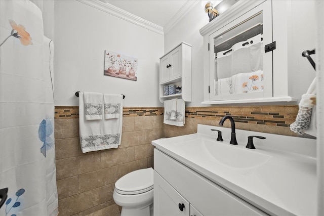 200 Merrick Rd Unit R, Amityville, NY 11701 - full bath with ornamental molding, tile walls, vanity, toilet, and wainscoting