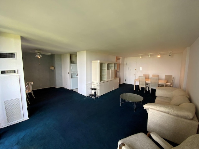 27110 Grand Central Pkwy Unit 11A, Floral Park, NY 11005 - carpeted living room featuring rail lighting and ceiling fan