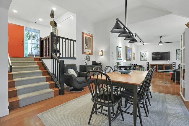 963 Heritage Hls Unit C, Somers, NY 10589 - dining area featuring wood finished floors, stairway, ceiling fan, and recessed lighting