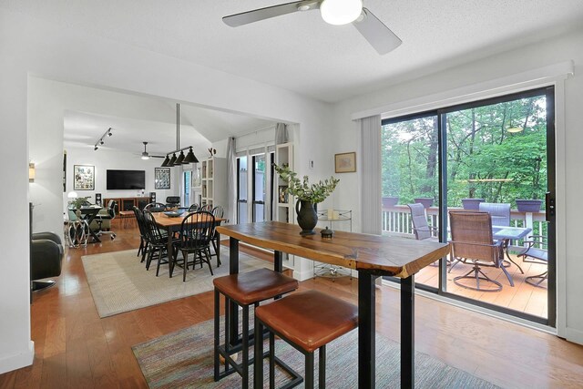 963 Heritage Hls Unit C, Somers, NY 10589 - dining area featuring a ceiling fan, wood finished floors, lofted ceiling, and rail lighting