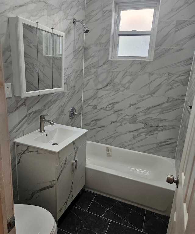 495 Milford St, Brooklyn, NY 11208 - full bath with vanity,  shower combination, and marble look tiles