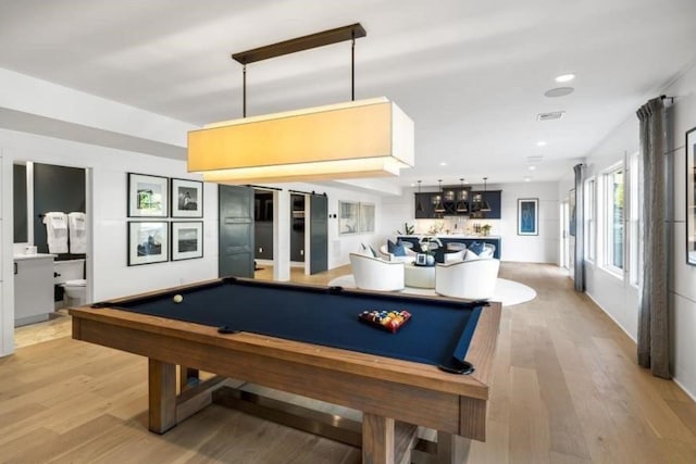 9 Sienna Ct, Dix Hills, NY 11746 - game room with billiards, light wood-style floors, recessed lighting, and a chandelier