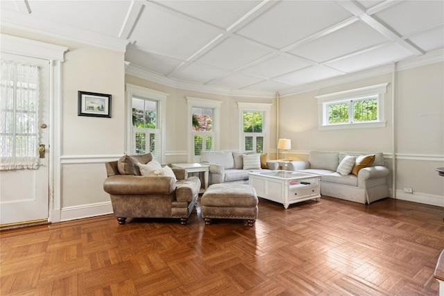 58 Garden St, Garden City, NY 11530 - living area with coffered ceiling and ornamental molding