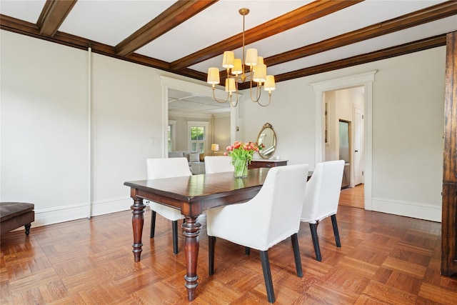 58 Garden St, Garden City, NY 11530 - dining space with a chandelier and beam ceiling