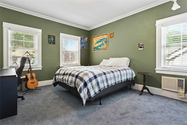 58 Garden St, Garden City, NY 11530 - bedroom featuring crown molding, carpet flooring, and a wall unit AC