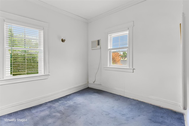 58 Garden St, Garden City, NY 11530 - carpeted empty room with crown molding and an AC wall unit