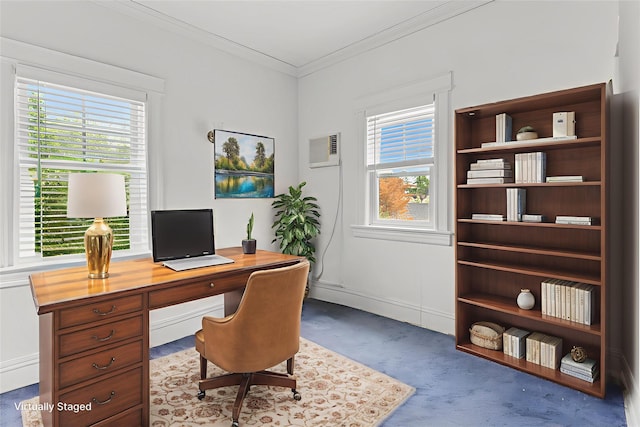 58 Garden St, Garden City, NY 11530 - home office featuring plenty of natural light, crown molding, and a wall mounted air conditioner