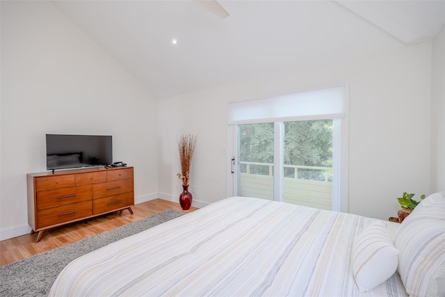 10 Head Of Pond Rd Unit 8, Water Mill, NY 11976 - bedroom featuring light wood-style floors, lofted ceiling, ceiling fan, and baseboards
