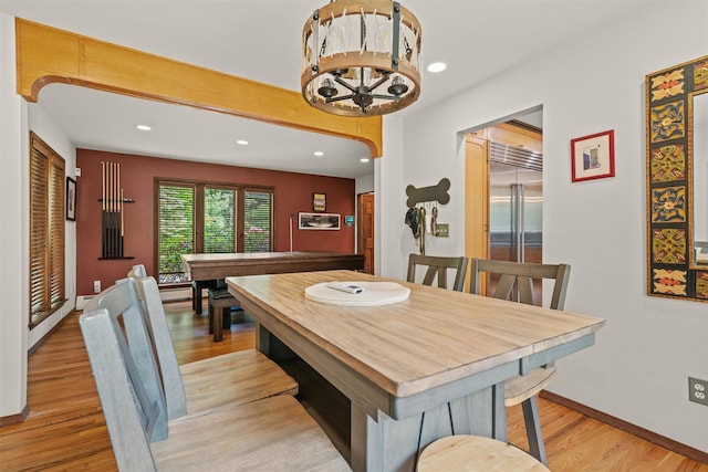 1775 Plank Rd, Forestburgh, NY 12777 - dining space with light wood-type flooring, a chandelier, and recessed lighting