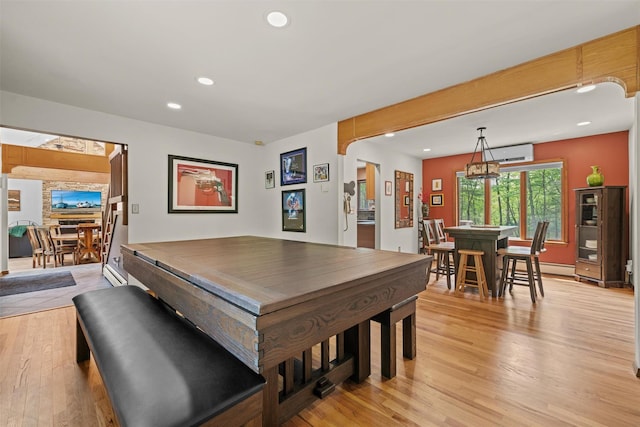 1775 Plank Rd, Forestburgh, NY 12777 - rec room featuring a wall mounted air conditioner, light wood-style flooring, recessed lighting, and pool table