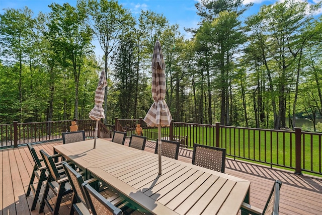 1775 Plank Rd, Forestburgh, NY 12777 - wooden terrace with outdoor dining area and a lawn