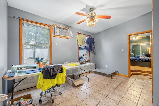 5801 59th St, Maspeth, NY 11378 - tiled office space featuring a ceiling fan and a wall unit AC