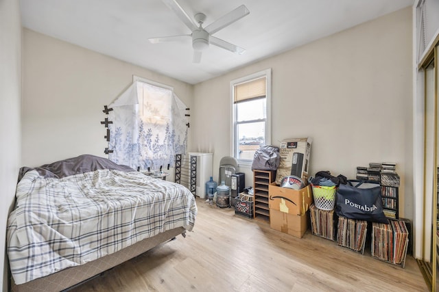 5801 59th St, Maspeth, NY 11378 - bedroom with wood finished floors and ceiling fan