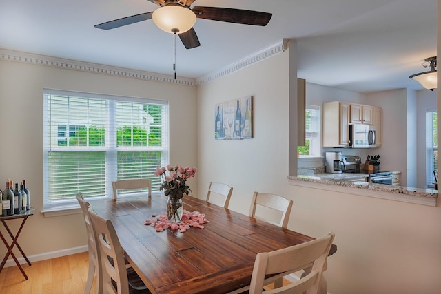 421 Cornwall Meadows Ln, Patterson, NY 12563 - dining space with light wood-style flooring, ceiling fan, and baseboards
