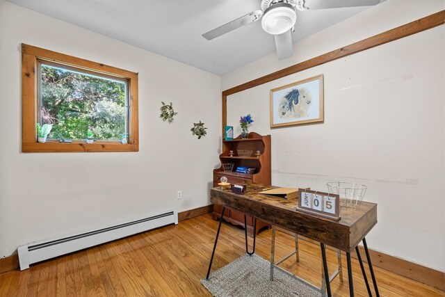 23 Johnson Ln, Millbrook, NY 12545 - office featuring a baseboard radiator, light wood-style floors, and a ceiling fan