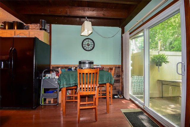 62 Crystal Rock Ct, Middle Island, NY 11953 - dining room with beamed ceiling and wood finished floors