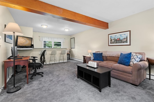 35 Highview Ave, Florida, NY 10921 - carpeted living area with a desk, beamed ceiling, and a baseboard radiator