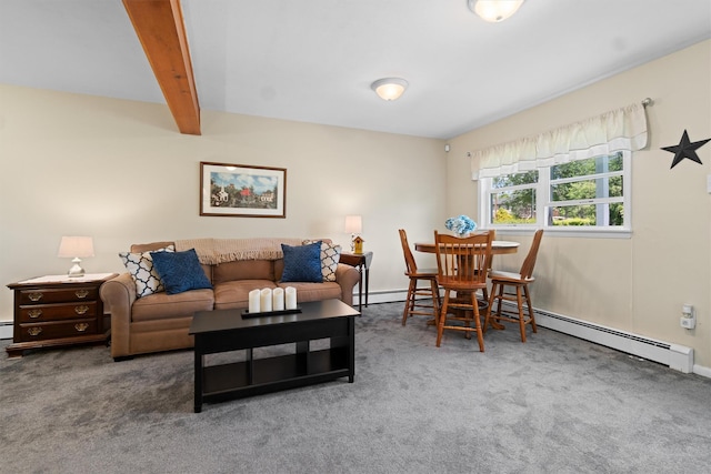 35 Highview Ave, Florida, NY 10921 - living area featuring carpet flooring, beam ceiling, and a baseboard radiator