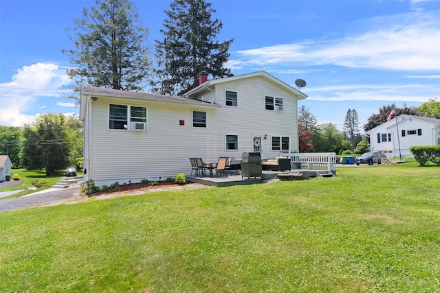 35 Highview Ave, Florida, NY 10921 - back of property featuring a lawn, a wooden deck, and a chimney