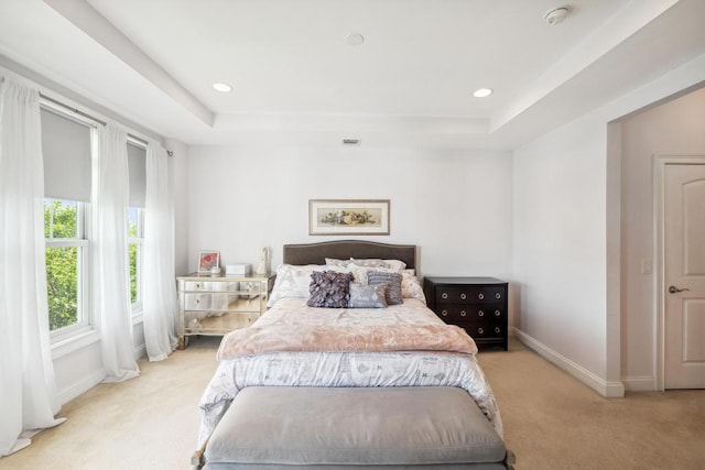 494 Pacing Way Unit 301C, Westbury, NY 11590 - bedroom with light carpet, baseboards, a tray ceiling, and recessed lighting