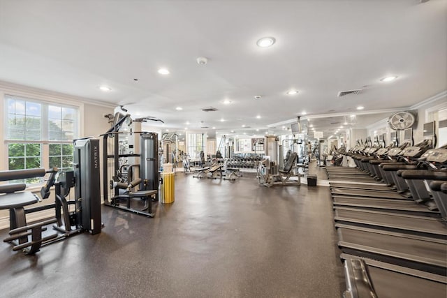 494 Pacing Way Unit 301C, Westbury, NY 11590 - gym featuring ornamental molding and recessed lighting