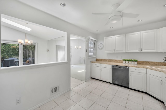 195 Alicia Dr Unit 195, North Babylon, NY 11703 - kitchen with dishwasher, a chandelier, healthy amount of natural light, a ceiling fan, and recessed lighting